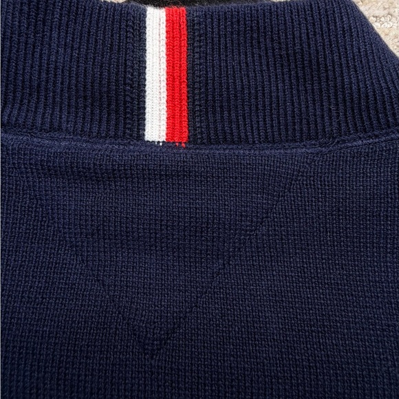 Tommy Hilfiger Men's Monogram Logo Appliqué Knit Navy Blue Varsity Bomber. - Picture 10 of 14